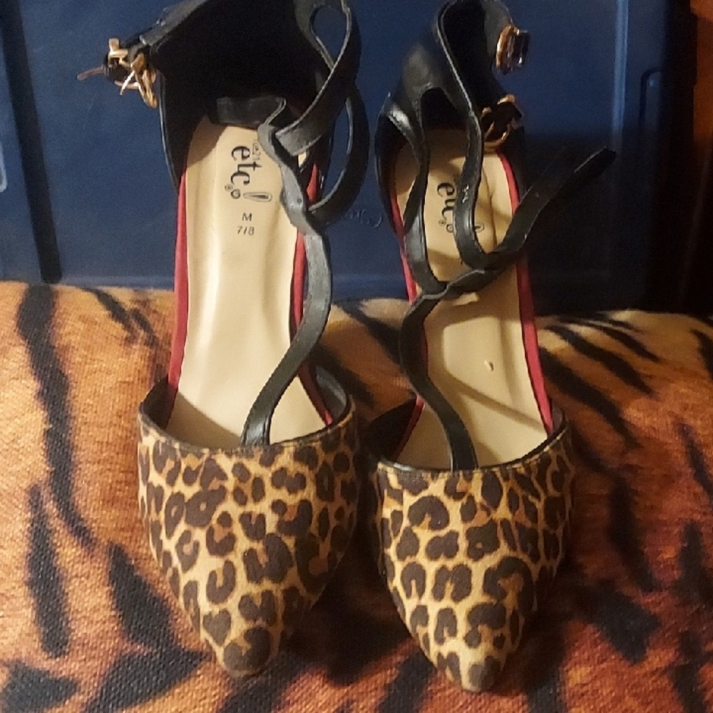 Elle Leopard Print Heels with Black Straps